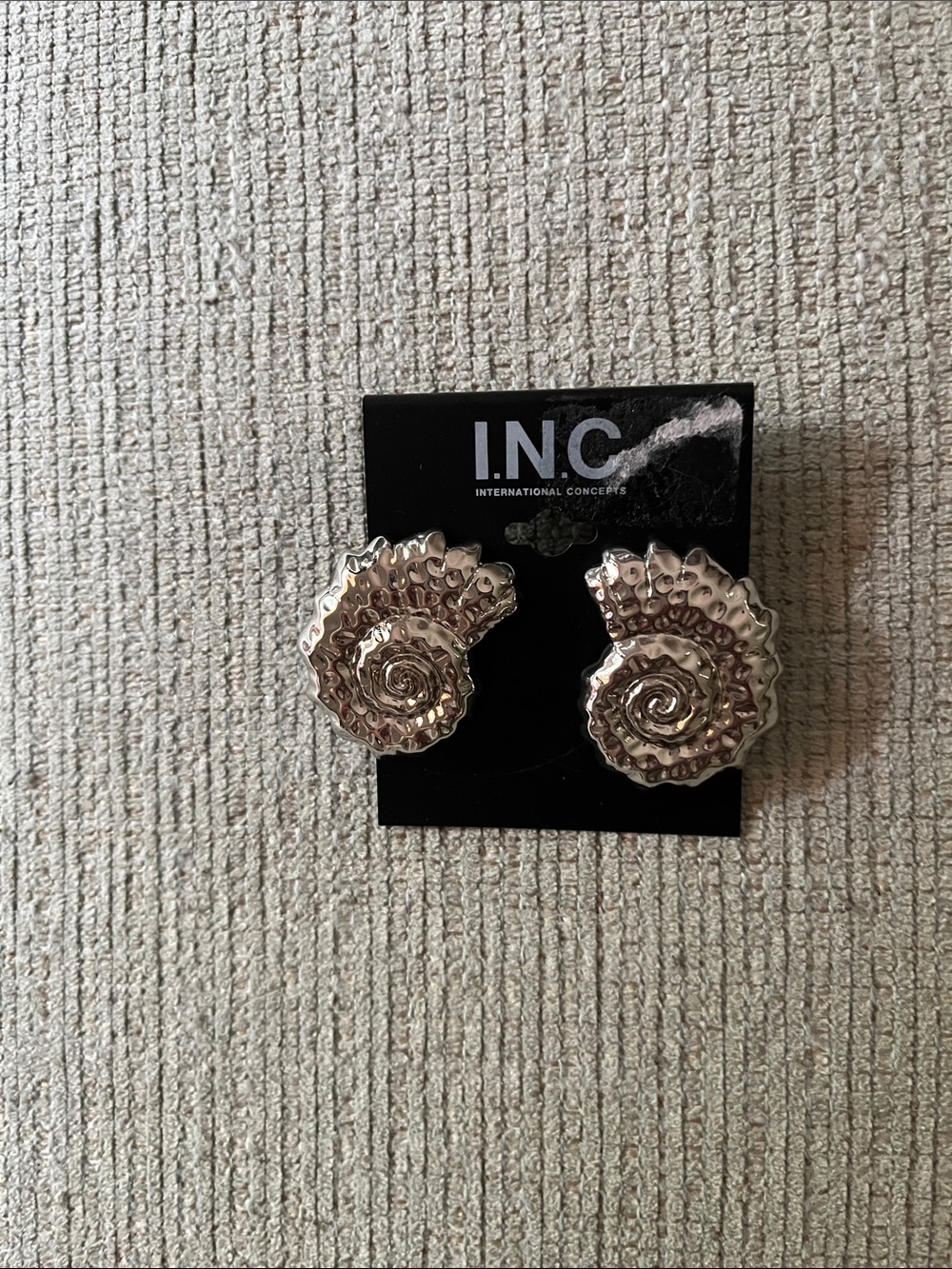 INC International Concepts Shiny Silver Spiral Shell Clip-On Earrings